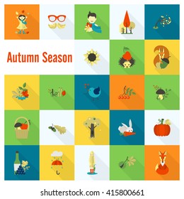 Set of Flat Autumn Icons. Simple and Minimalistic Style. Vector