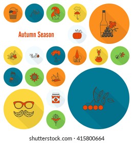 Set of Flat Autumn Icons. Simple and Minimalistic Style. Vector