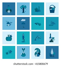 Set of Flat Autumn Icons. Simple and Minimalistic Style. Vector