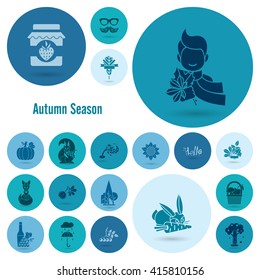 Set of Flat Autumn Icons. Simple and Minimalistic Style. Vector
