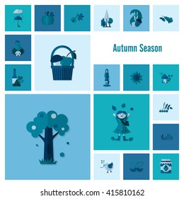 Set of Flat Autumn Icons. Simple and Minimalistic Style. Vector