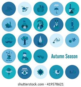 Set of Flat Autumn Icons. Simple and Minimalistic Style. Vector