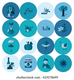 Set of Flat Autumn Icons. Simple and Minimalistic Style. Vector