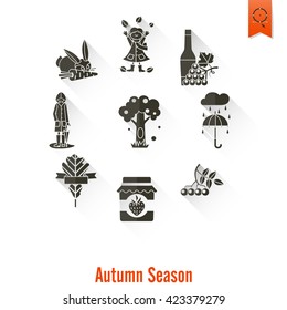 Set of Flat Autumn Icons. Simple and Minimalistic Style. Vector