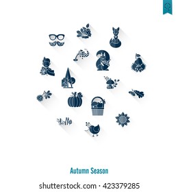 Set of Flat Autumn Icons. Simple and Minimalistic Style. Vector