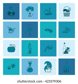 Set of Flat Autumn Icons. Simple and Minimalistic Style. Vector