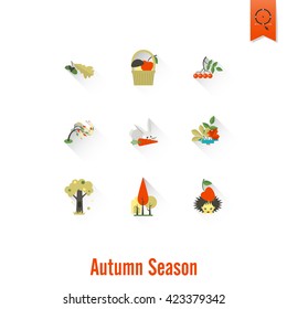 Set of Flat Autumn Icons. Simple and Minimalistic Style. Vector