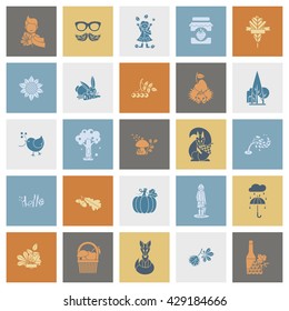 Set of Flat Autumn Icons. Simple and Minimalistic Style. Vector