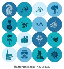 Set of Flat Autumn Icons. Simple and Minimalistic Style. Vector