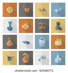 Set of Flat Autumn Icons. Simple and Minimalistic Style. Vector