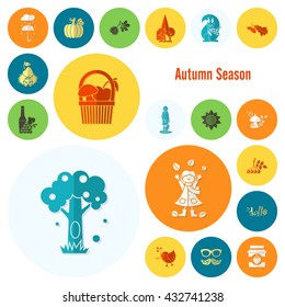 Set of Flat Autumn Icons. Simple and Minimalistic Style. Vector