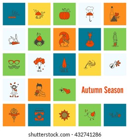 Set of Flat Autumn Icons. Simple and Minimalistic Style. Vector