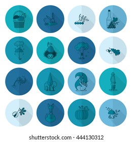 Set of Flat Autumn Icons. Simple and Minimalistic Style. Vector