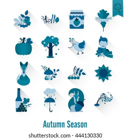 Set of Flat Autumn Icons. Simple and Minimalistic Style. Vector