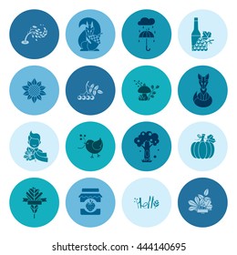 Set of Flat Autumn Icons. Simple and Minimalistic Style. Vector