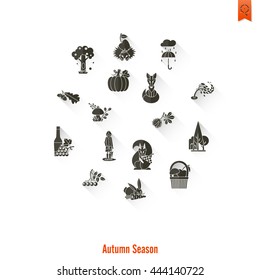 Set of Flat Autumn Icons. Simple and Minimalistic Style. Vector
