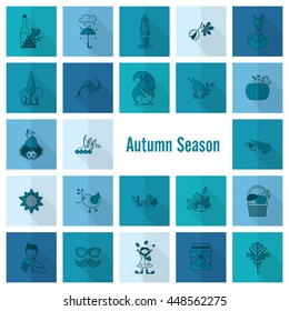 Set of Flat Autumn Icons. Simple and Minimalistic Style. Vector