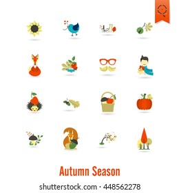 Set of Flat Autumn Icons. Simple and Minimalistic Style. Vector