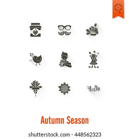 Set of Flat Autumn Icons. Simple and Minimalistic Style. Vector