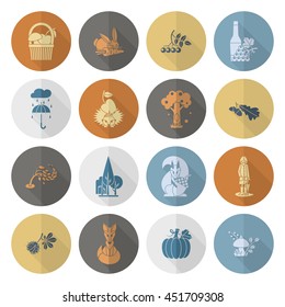 Set of Flat Autumn Icons. Simple and Minimalistic Style. Vector