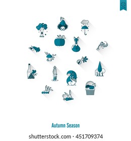 Set of Flat Autumn Icons. Simple and Minimalistic Style. Vector