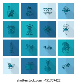 Set of Flat Autumn Icons. Simple and Minimalistic Style. Vector