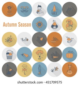 Set of Flat Autumn Icons. Simple and Minimalistic Style. Vector