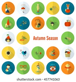 Set of Flat Autumn Icons. Simple and Minimalistic Style. Vector