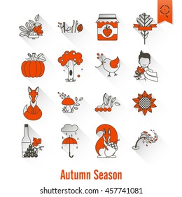 Set of Flat Autumn Icons. Simple and Minimalistic Style. Vector