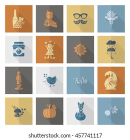 Set of Flat Autumn Icons. Simple and Minimalistic Style. Vector