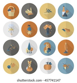 Set of Flat Autumn Icons. Simple and Minimalistic Style. Vector