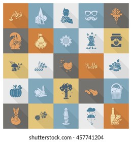 Set of Flat Autumn Icons. Simple and Minimalistic Style. Vector
