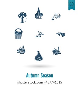 Set of Flat Autumn Icons. Simple and Minimalistic Style. Vector