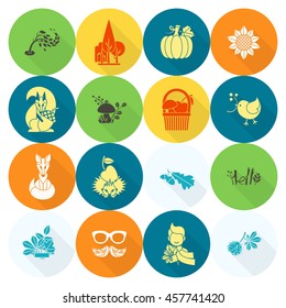 Set of Flat Autumn Icons. Simple and Minimalistic Style. Vector