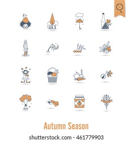 Set of Flat Autumn Icons. Simple and Minimalistic Style. Vector
