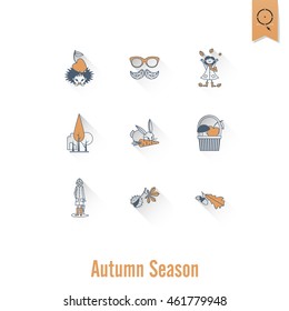 Set of Flat Autumn Icons. Simple and Minimalistic Style. Vector
