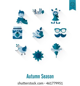 Set of Flat Autumn Icons. Simple and Minimalistic Style. Vector