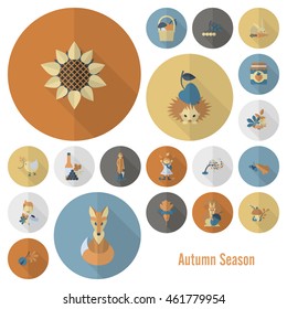Set of Flat Autumn Icons. Simple and Minimalistic Style. Vector