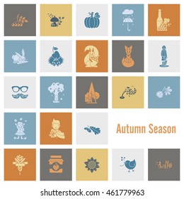 Set of Flat Autumn Icons. Simple and Minimalistic Style. Vector
