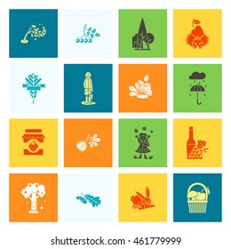 Set of Flat Autumn Icons. Simple and Minimalistic Style. Vector