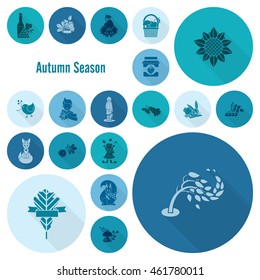 Set of Flat Autumn Icons. Simple and Minimalistic Style. Vector