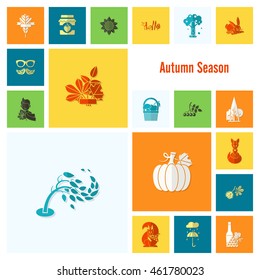 Set of Flat Autumn Icons. Simple and Minimalistic Style. Vector