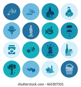 Set of Flat Autumn Icons. Simple and Minimalistic Style. Vector