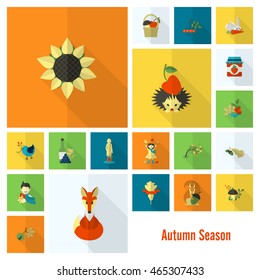Set of Flat Autumn Icons. Simple and Minimalistic Style. Vector