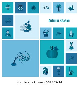 Set of Flat Autumn Icons. Simple and Minimalistic Style. Vector