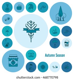 Set of Flat Autumn Icons. Simple and Minimalistic Style. Vector