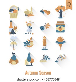 Set of Flat Autumn Icons. Simple and Minimalistic Style. Vector