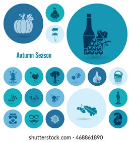 Set of Flat Autumn Icons. Simple and Minimalistic Style. Vector