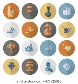 Set of Flat Autumn Icons. Simple and Minimalistic Style. Vector