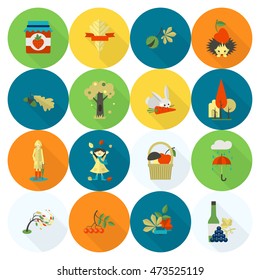 Set of Flat Autumn Icons. Simple and Minimalistic Style. Vector